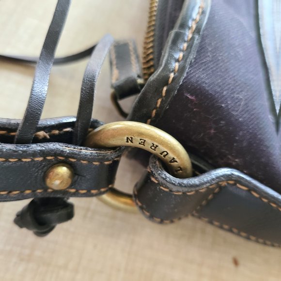 Vintage Black Ralph Lauren 'Lauren' Cotton & Leather Crossbody Bag - Picture 10 of 16